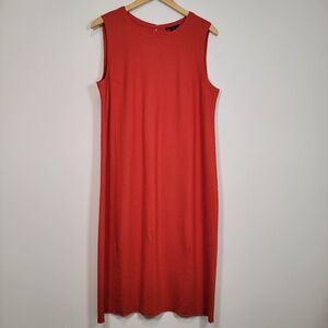 Eileen Fisher Lantern Poppy Red Orange Boiled Wool Dress Sz M Office Preppy EUC